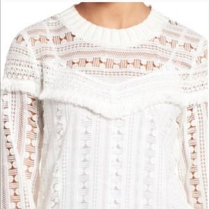 Trouve white lace fringe crew‎ neck sweater top women’s size M